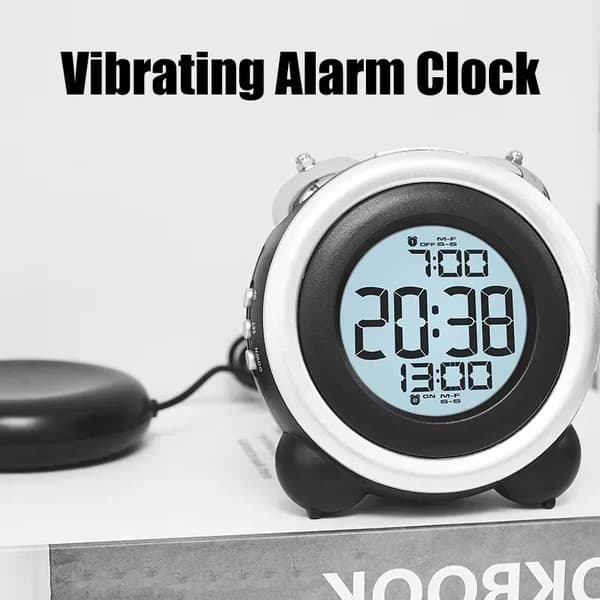 Väckarklocka med vibration, superljudlig vibration, dubbla larm Black