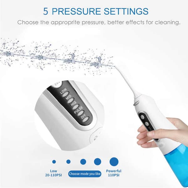 Oral Irrigator - 300 ml 5 moduser 6 dyser vanntett tannrenser (blå)