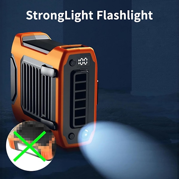 Blæser - Taljeklemmeblæser 5000Mah Usb Bærbar Genopladelig Køler Med Led-lys 4 Vindhastigheder (Orange)