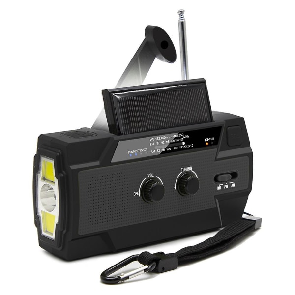 Emergency Crank Radio4000mah-solar Hand Crank Portable Am/fm/noaa Väderradio Black