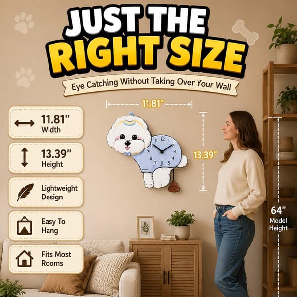 Hund Tyst Kreativ Klocka, Bajspendel Bichon Frise