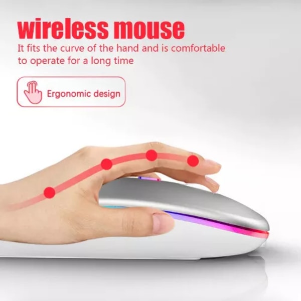 Genopladelig Bluetooth Trådløs Mus med 2.4GHz USB RGB 1600DPI Mus (Mat Sort)