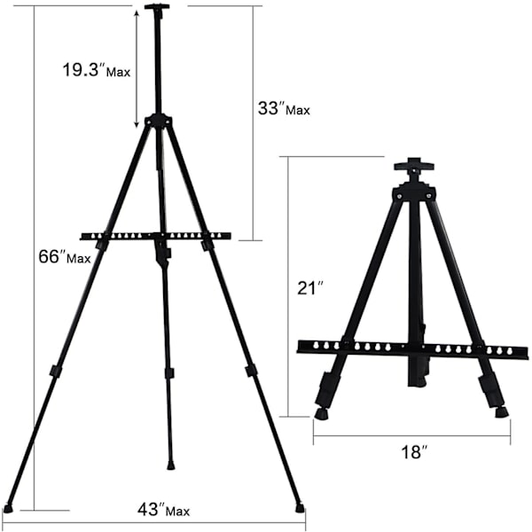Förstärkt artiststativstativ, extra tjockt aluminiummetallstativdisplay staffli 21&quot; Till 66&quot; Justerbar höjd