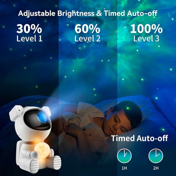Projektor Astronaut Galaxy, 2 i 1 med fjärrkontroll (vit) White