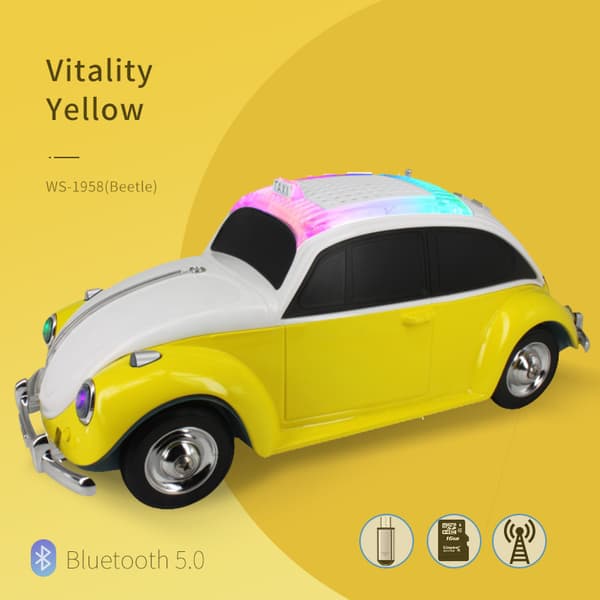Bluetooth-høyttaler Ws-1958 Beetle Bluetooth-høyttaler med LED-lys, beste surroundlyd (gul)
