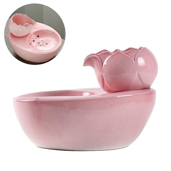 Keramisk vattendispenser för husdjur - Lotus vertikal dricksfontän för katt pink
