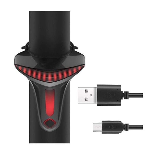 T Type baksykkellys Intelligent induksjonsbrems LED-baklys sikkerhetsadvarsel USB oppladbar baklykt (svart)
