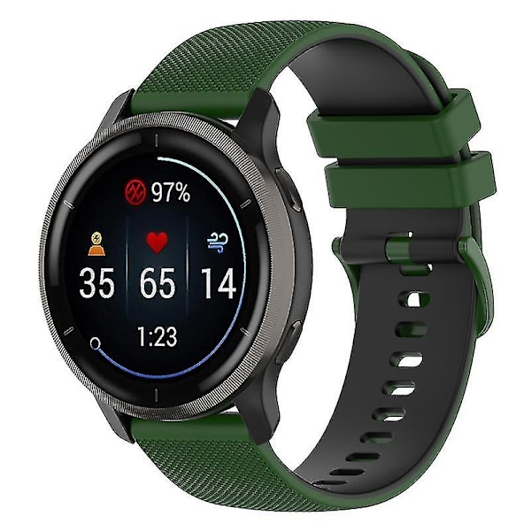 För Garmin Venu2 Plus/Venu Sq/Vivomove Grid Textur Silikon Armband 20mm Tvåfärgad Rem Army Green Black G Garmin Venu 2 Plus