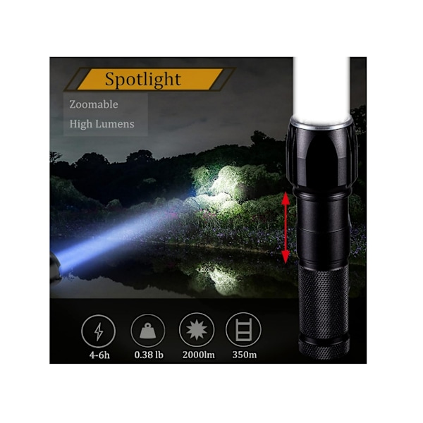 LED Ficklampa Mini Vattentät Handhållen Ficklampa 2 Stycken Svart