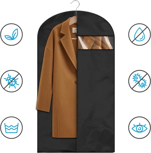 Vaatepussit läpinäkyvillä taskuilla, 3 kpl 120 cm ja 3 kpl 165 cm