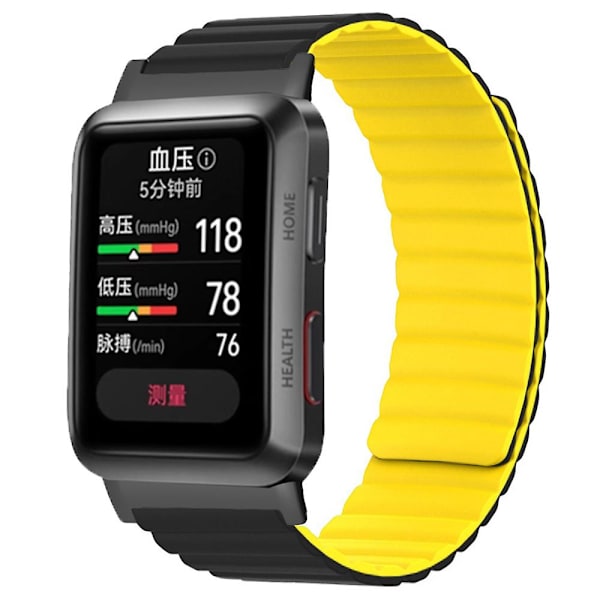 Magnetisk justerbar silikon+metall klokkestropp erstatning for Huawei Watch D Black Yellow