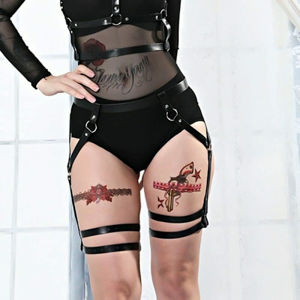 Punk Läder Bodysuit Bälte Hängslen Underkläder Gotisk Strumpebandshållare D