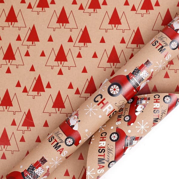 Presentpappersrulle - Vändbart julpapper, 17 tum x 33 fot (07)