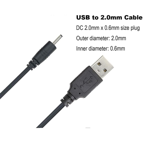 Usb til DC 2,0 mm kabel, øretelefoner Usb DC opladeradapter Two Pack