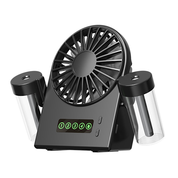 Ventilator - Dobbelt Spray Tågeventilator Digitalt Display Med Aftagelig Vandtank (Sort)