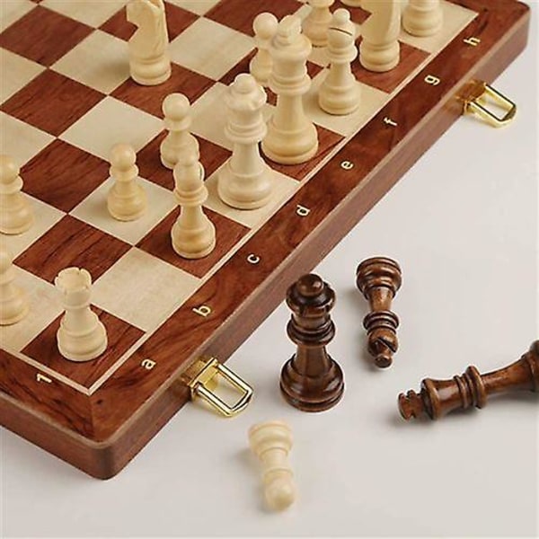 Skaksæt af træ 45cm Stort sammenklappeligt skakbrætspil 2 ekstra dronninger