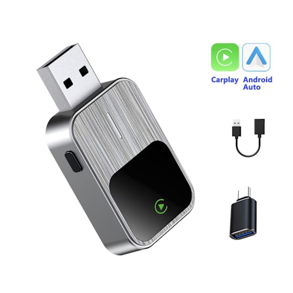 2-i-1 Trådløs Adapter Til Android Carplay, Trådløst Kabel, USB Type-C Silver