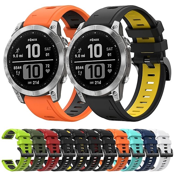 For Garmin Fenix 7 22mm Tofarget Sports Silikon Klokkereim TYD Orange-Black