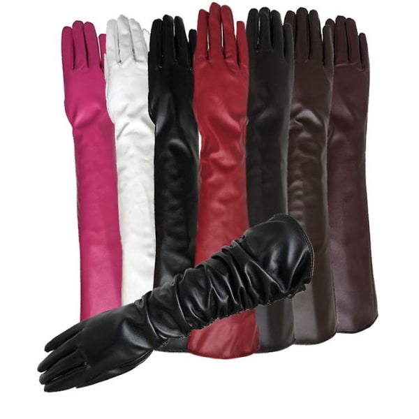 Långa läderhandskar Simulationshandskar för kvinnor Silkeslent foder Långt över armbågen Elegant vante 50 cm L Red