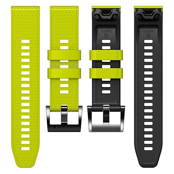 Pistekuvioinen silikoniranneke Garmin Tactix 7 Prolle / Fenix 7x:lle / 6x Prolle / 5x Plus:lle, 26 mm:n kaksiväriranneke Lime Black