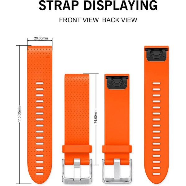 Vaihtohihna Fenix ​​5s Plus/fenix 6s Pro/fenix 7s/d2 Delta S -älykellolle (hopea solki-tummansininen) Orange