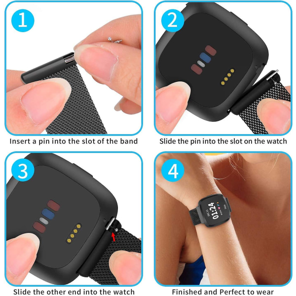 Justerbart metallarmband, magnetiska band, kompatibla med Fitbit Versa/Versa 2/Versa Lite/se, flerfärgat Black Large