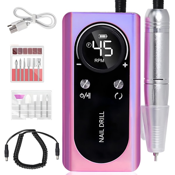 45000Rpm Uppladdningsbar Portabel Nagelfil Elektrisk DIY Nagelborr Kit Med Smart LCD-Skärm Dazzle
