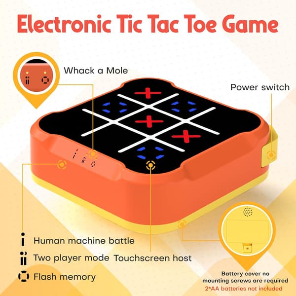 Tic Tac Toe-spill for barn: 4-i-1 bærbart sensorisk puslespill (oransje) Orange