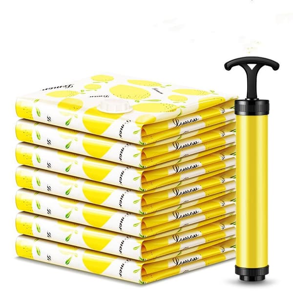 7-pack vakuumpåsar för kläder med lufttät ventil och handpump, 100*80 cm