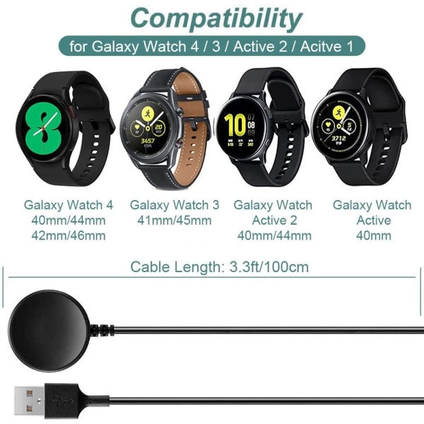 Oplader til Samsung Galaxy Watch 4/4 Classic/3/Active 2/Acitve, erstatnings-USB-opladerkabelledning til Galaxy Watch 6/5/4//3/Active 2
