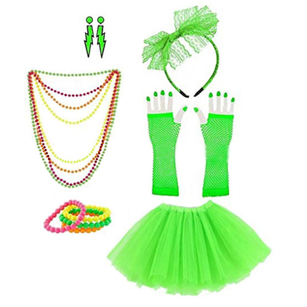 Naisten 80-luvun Fancy Mekko Asusteet Mekko Lasit Jalkalämmitin muotiin Retro 80-luvun juhla-asu set Green