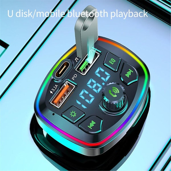 FM-lähetin Bluetooth 18W PD+Dual USB 3.1A autolaturi Handsfree TF Card U-Disk AUX musiikin soittosarja radiolle kaikille puhelimille