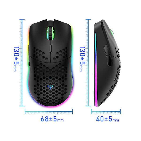 Trådlös 65g Rgb lätt spelmus, 7 programmerbara knappar