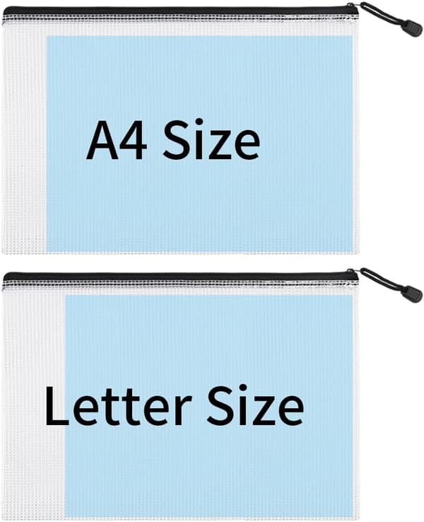 Vanntett nettingmappe med glidelås, brevstørrelse/A4-størrelse Black 24Pcs