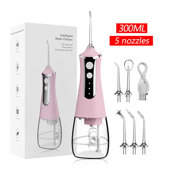 Munnskyller - 300 ml, 3 moduser 5 erstatningsdyser, USB oppladbar (rosa)