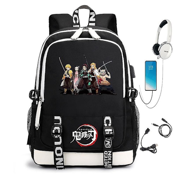 Demon Slayer USB-grensesnitt Student Ryggsekk Datamaskin Bag Style 14