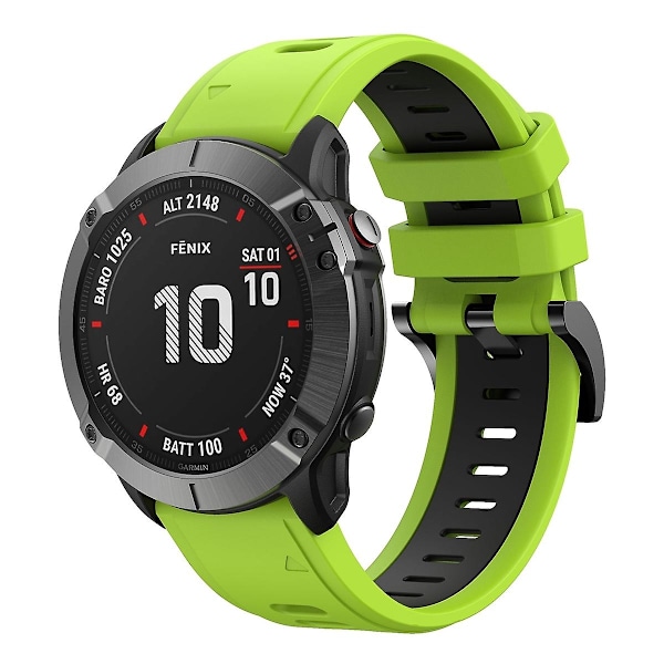 Kaksiväri silikoniranneke Garmin Fenix 6X -kelloon Lime Green   Black