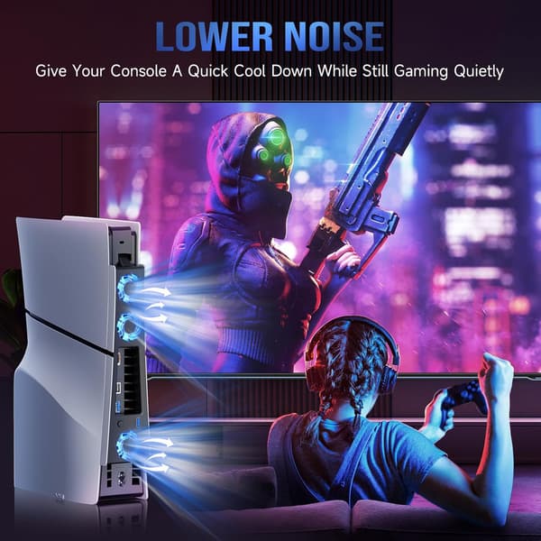 Køleventilator - Stille kølesystem med USB 3.0-port til PS5 Slim Digital/Disc Edition