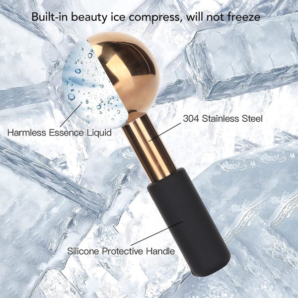Ansigts-isglober i rosaguld, rustfrit stål, koldt isbold, reducerer rynker, anti-aging ansigtsmassagebold Black Handle