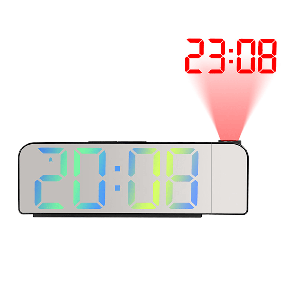 Digital väckarklocka, HD röd projektion och 180° rotation, datum- och temperaturvisning (spegelblå)