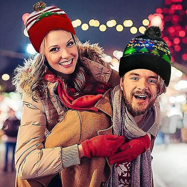 Led Julehue,,jule Led Strikket Lys Up Hat Unisex Vinter Beanie Sweater Cap A