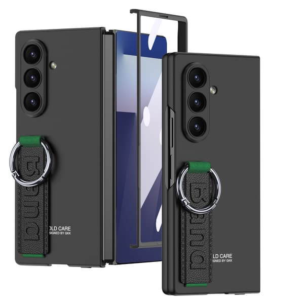 Etui til Samsung Z Fold 7, foldbart cover med håndledsrem og skærmbeskytter (sort)