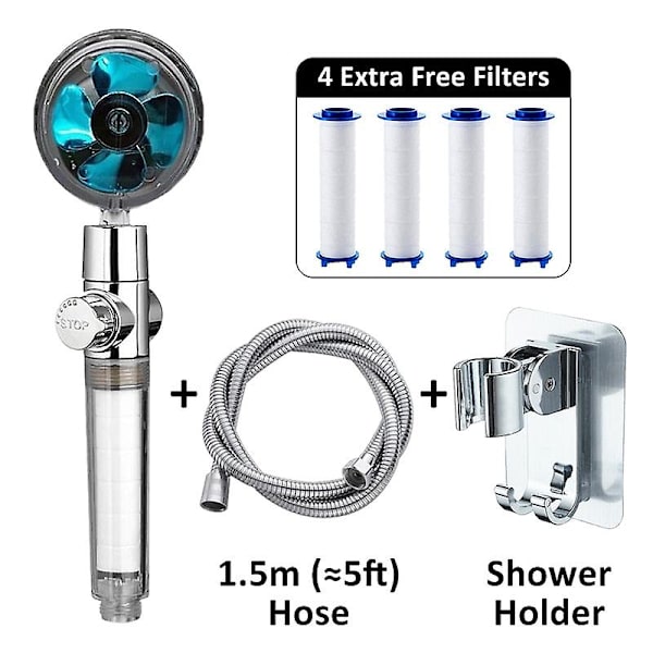 Propeller duschhuvud set 360 rotera med 1 gratis vattenfilter guldfläkt turboladdare ren regn helix eco shower B comb 2