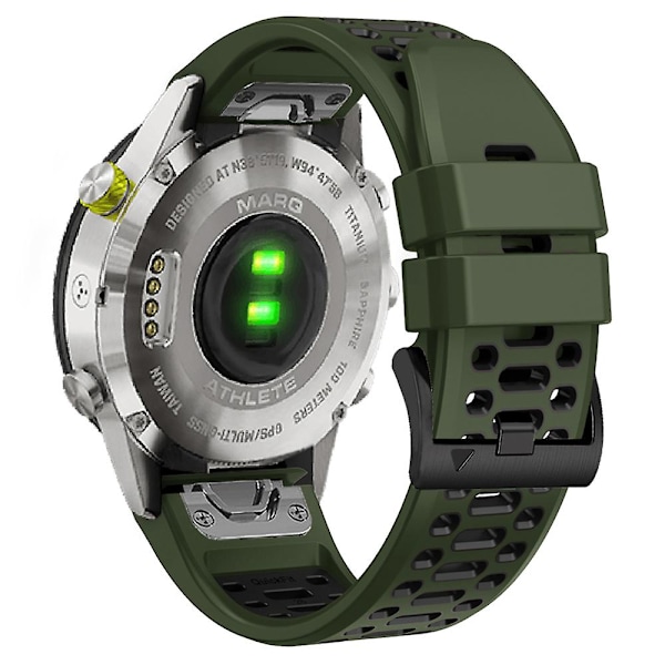 Garmin Fenix 7X/ 7X Pro/ 6X Quickfit 26mm ranneke, kolmirivinen reikä, kaksivärinen silikoniranneke Army Green Black