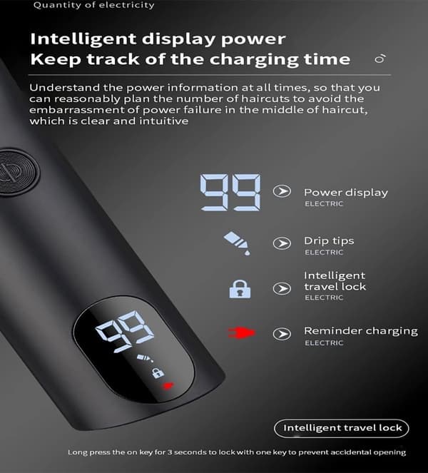 Hiustenleikkuukone parta langaton LCD-näytöllä (musta) Black