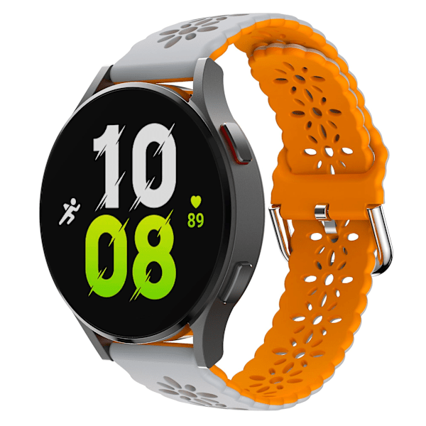 For Garmin Vivomove 3s / Samsung Gear Sport / Huawei Watch Gt 2 42mm Silikon Armband 20mm Blommig Ihålig Tvåfärgad Klockarmband Light Grey  Orange