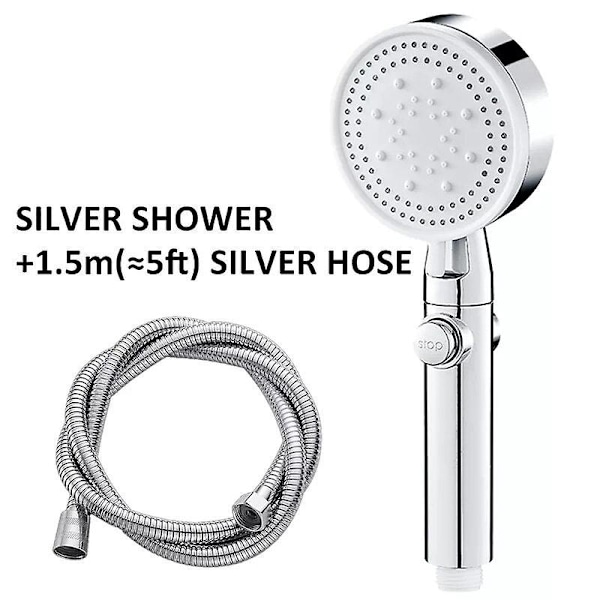 Duschhuvud med 5 lägen justerbart högtrycksvattenbesparande dusch med en knapptryckning vattenmassageduschhuvud för badrumstillbehör 1.5 hose white