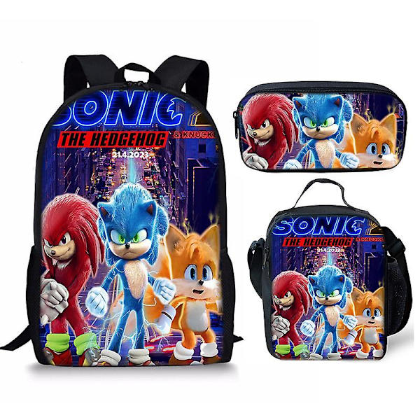 Sonic2-tulostettu koululaukku, lasten reppu tai salkku tai kynäpussi tai kolmiosainen setti 3pcs