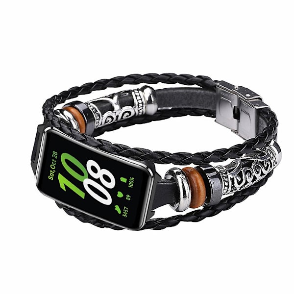 Samsung Galaxy Fit3 -rannekke PU-nahasta ja metallista, etninen retrotyyli Black