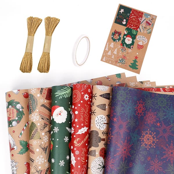 Presentpappersset - 6 ark jul för vinterhelg jul, 70 * 50 cm (05)
